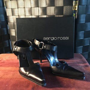 Sergio Rossi Black T-Strap Heels